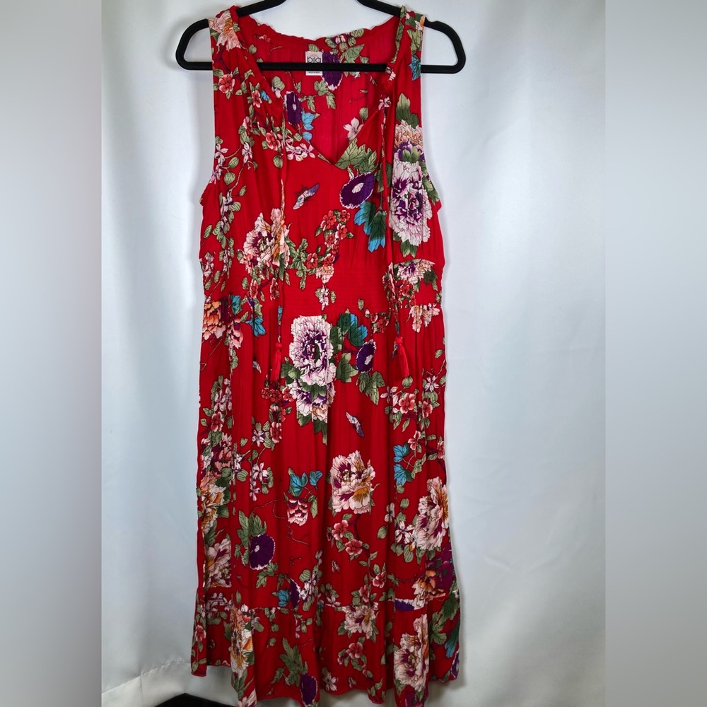 Bila India Gauze Sleeveless Crinkle Floral Rayon Dress Sz L Festival Boho